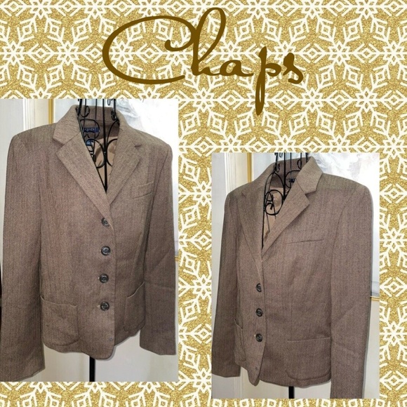 CHAPS BROWN WOOL HERRINGBONE BLAZER~BUTTON DOWN~SIZE 10 - Picture 1 of 5